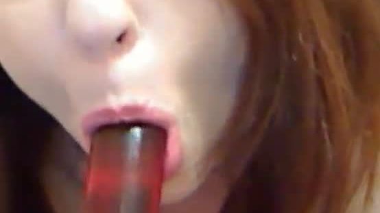 Blonde with amazing red dildo in cunt